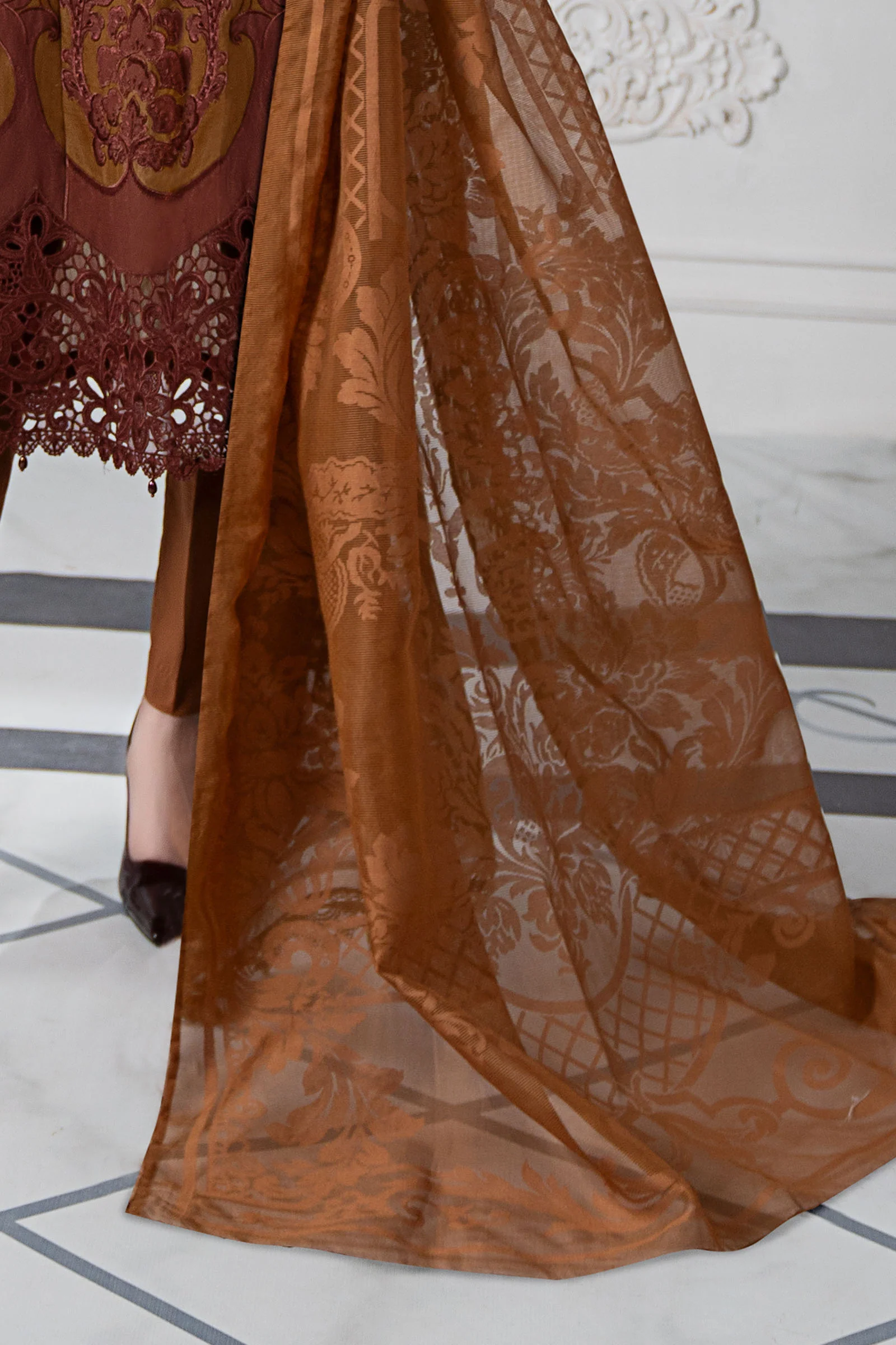 3 Piece Embroidered Paper Cotton Suit | DS-2501-B - Image 4