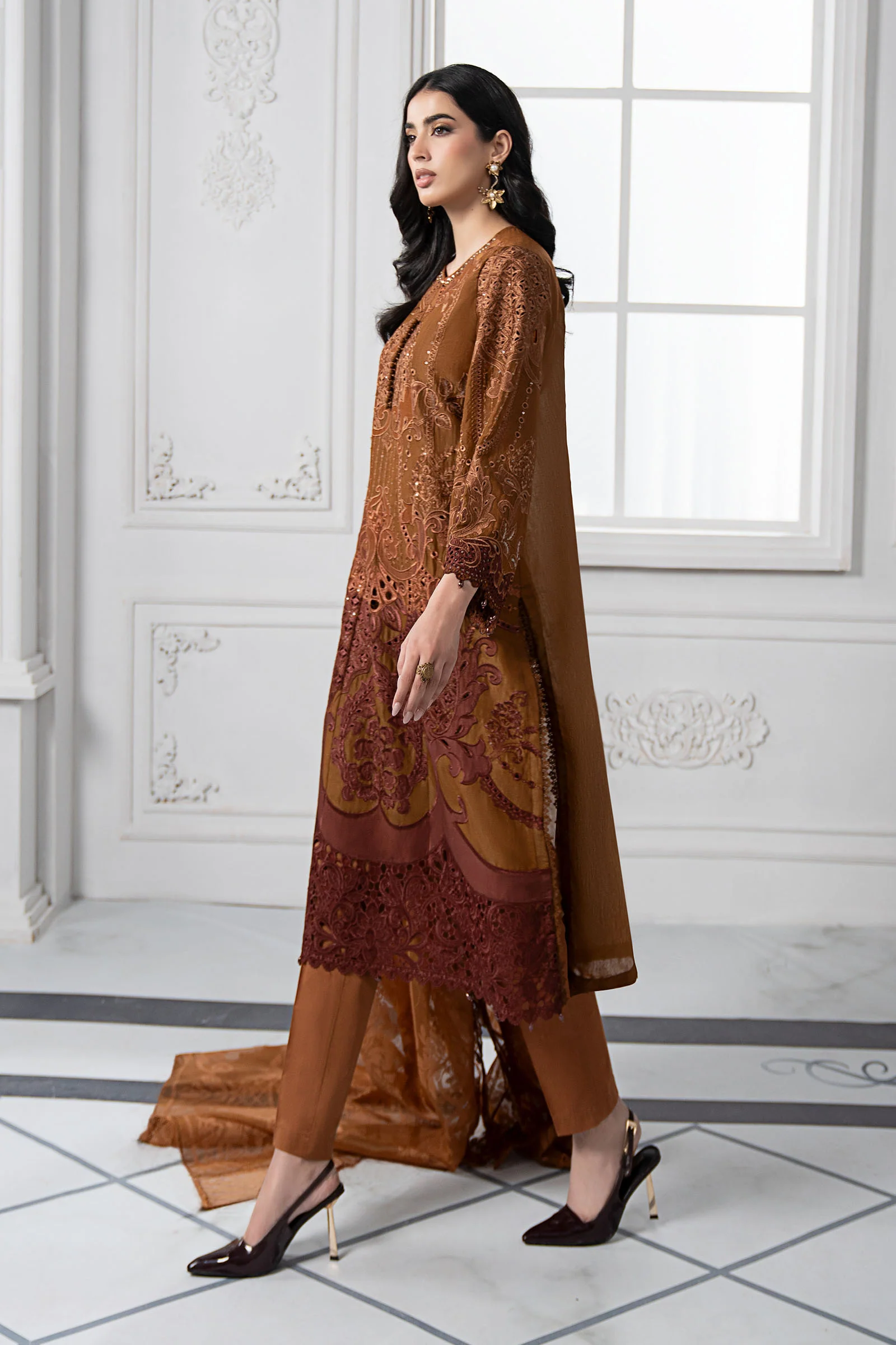 3 Piece Embroidered Paper Cotton Suit | DS-2501-B - Image 5