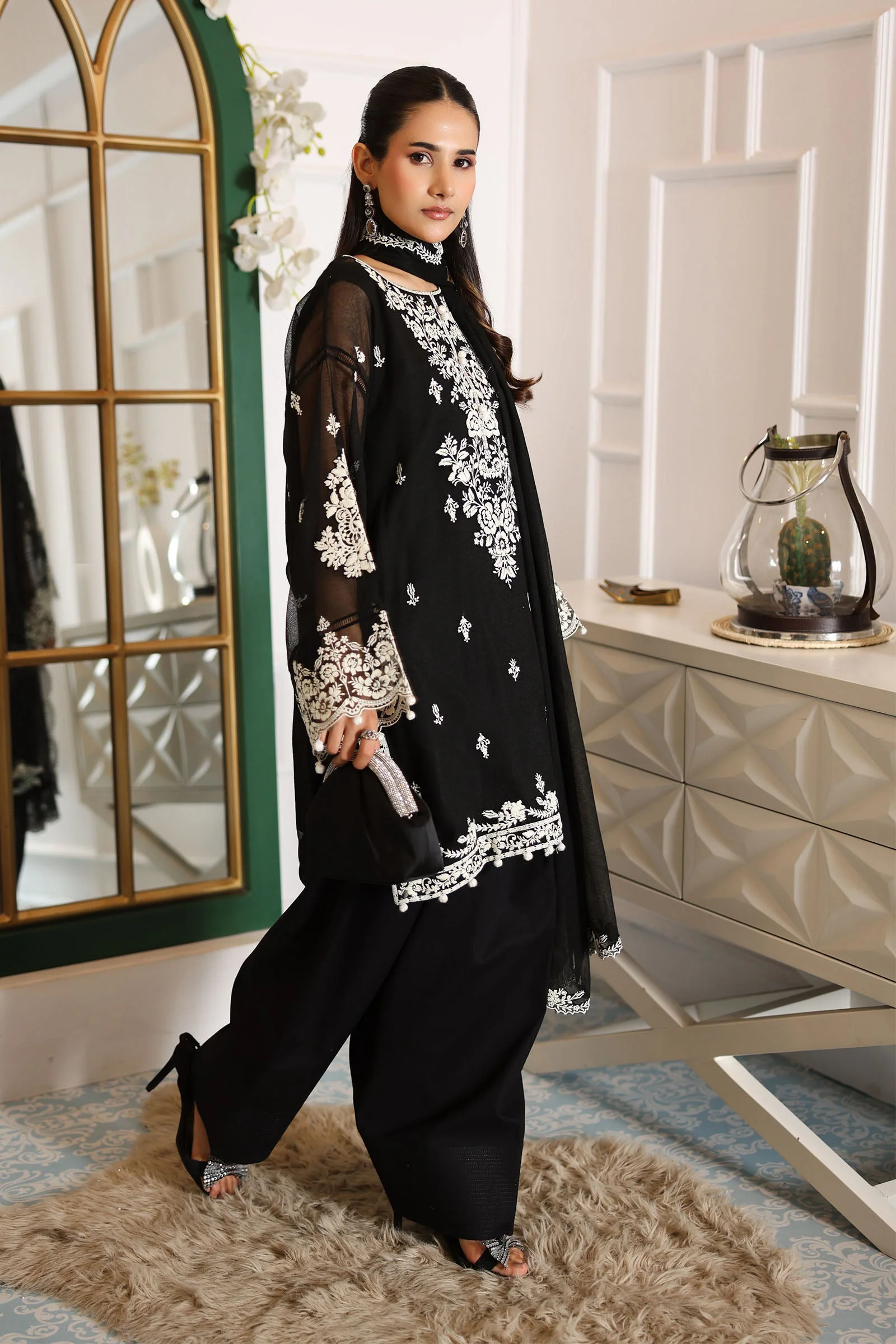 3 Piece Embroidered Cotton Net Suit - Image 3