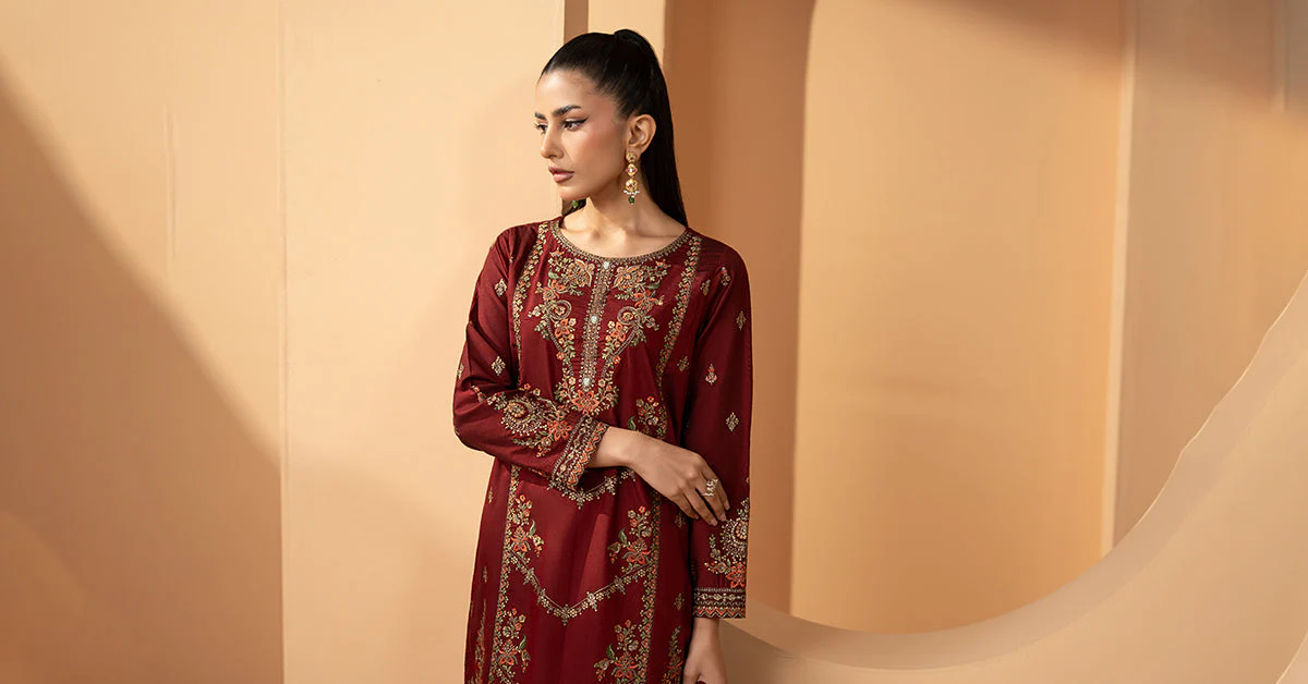 3 Piece Embroidered Double Warp Silk Suit - Image 7
