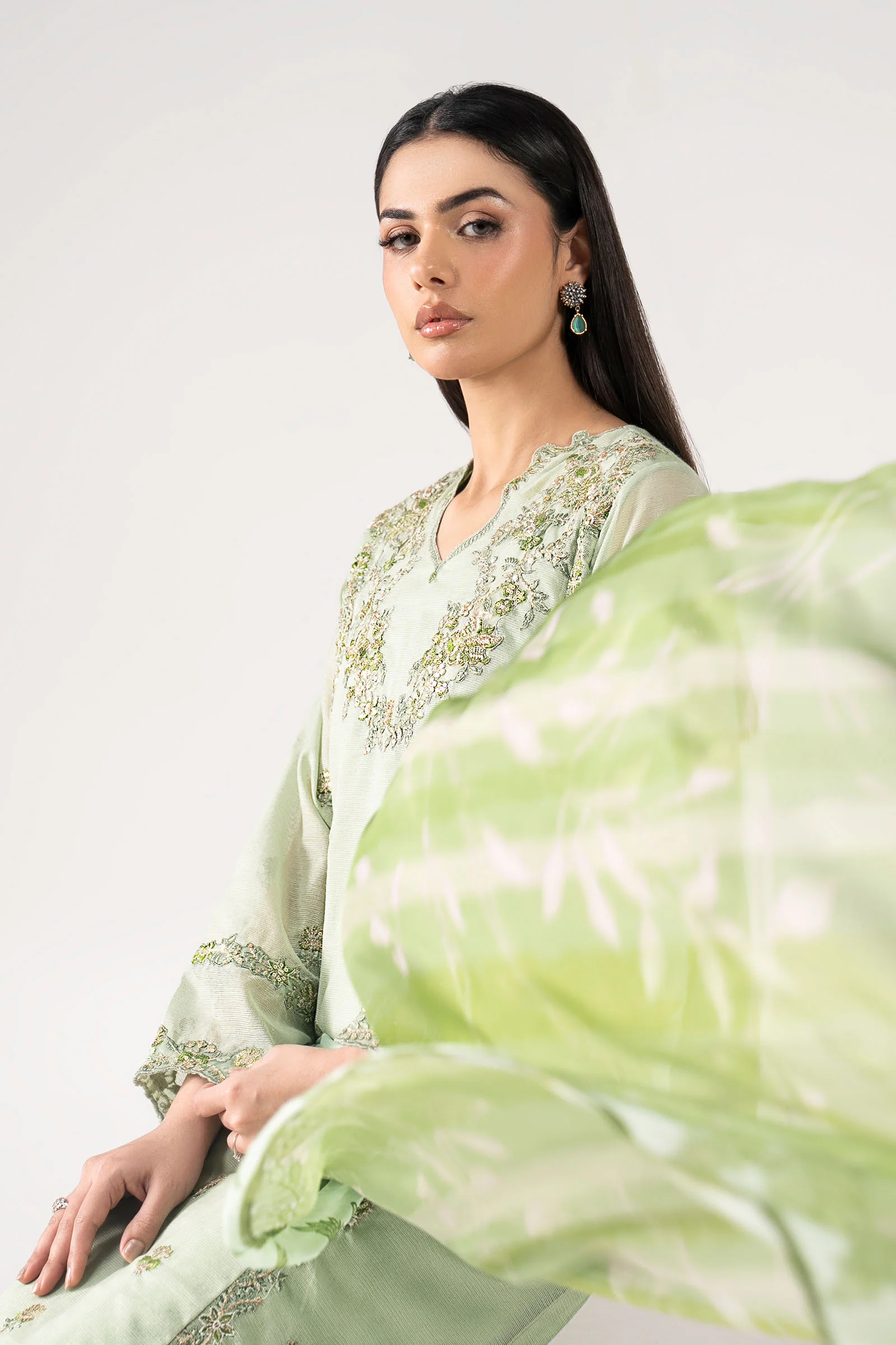 3 Pc Embroidered Silk Cotton Net Suit - Image 4