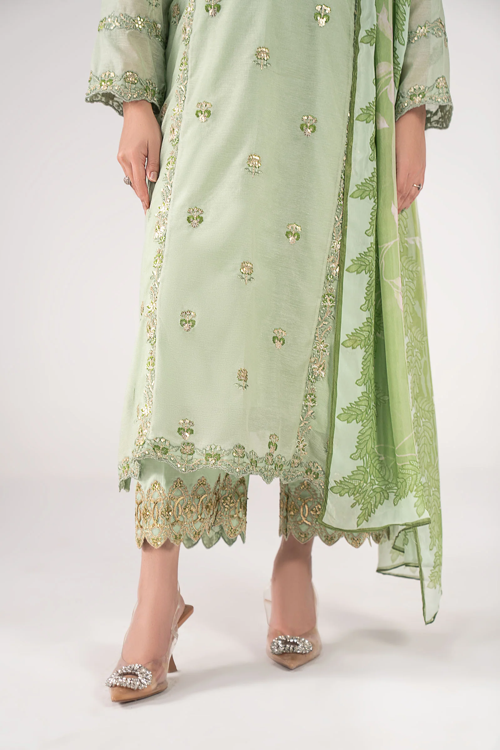3 Pc Embroidered Silk Cotton Net Suit - Image 5