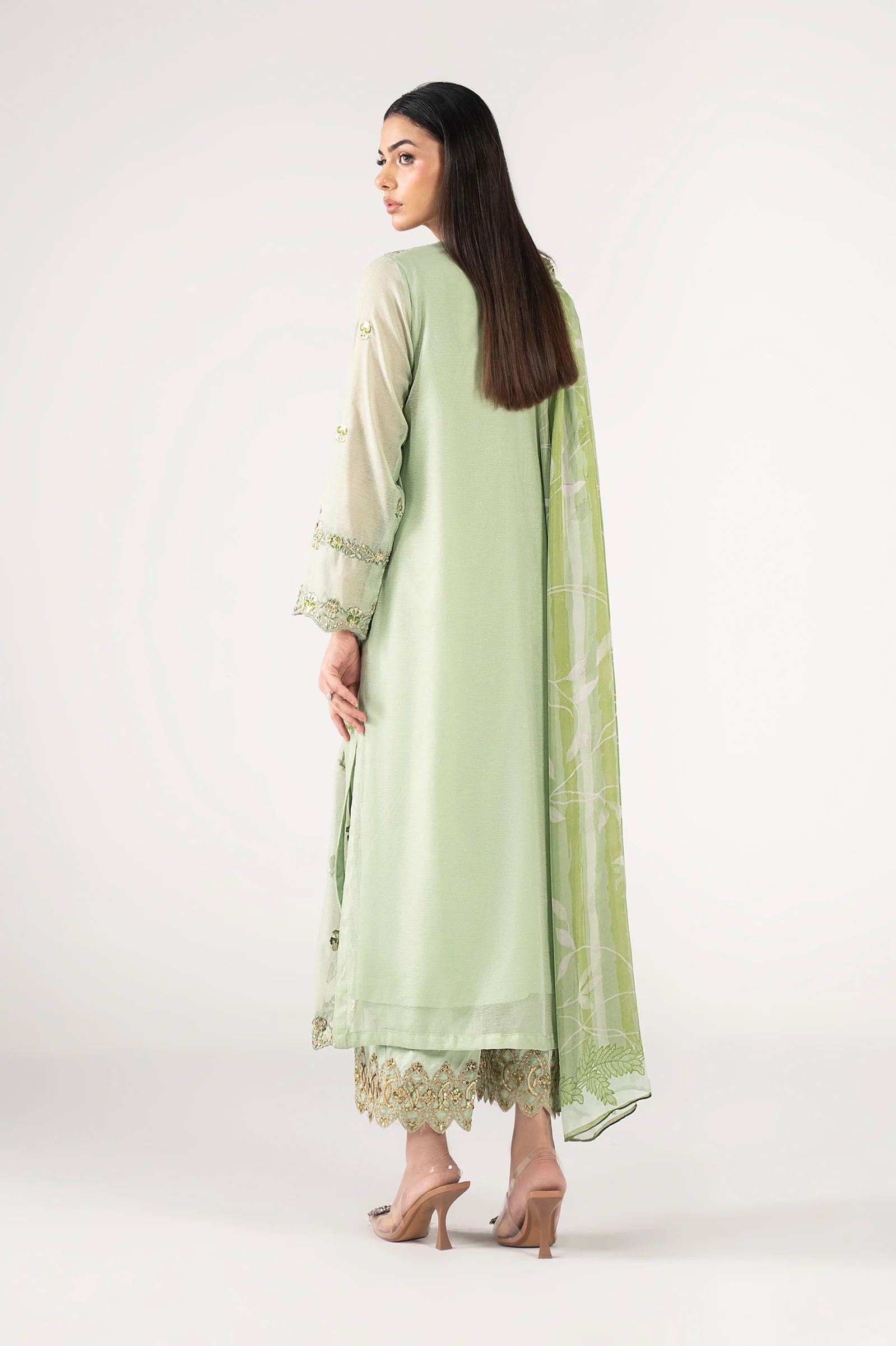 3 Pc Embroidered Silk Cotton Net Suit - Image 7
