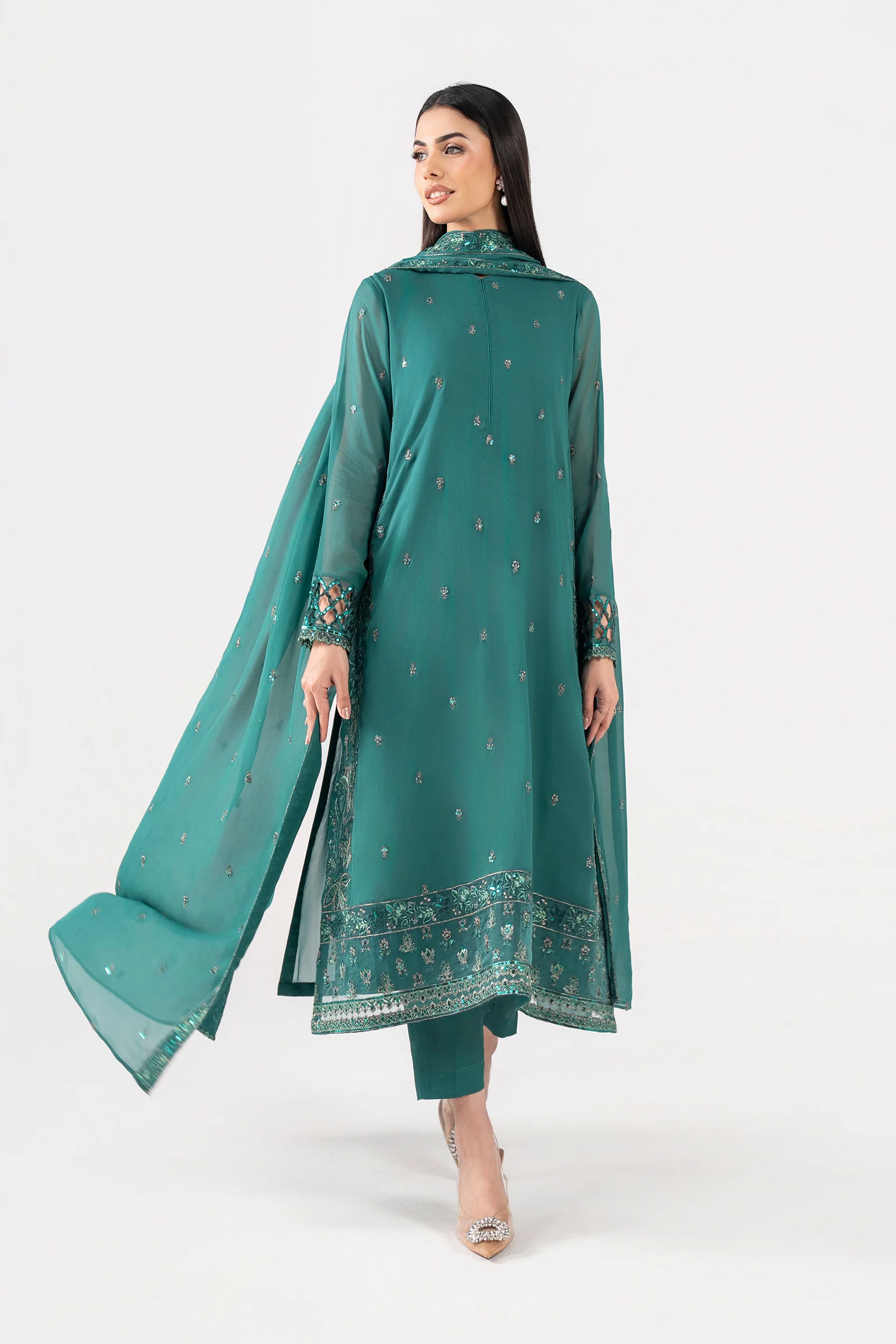 3 Pc Embroidered Chiffon Suit - Image 4