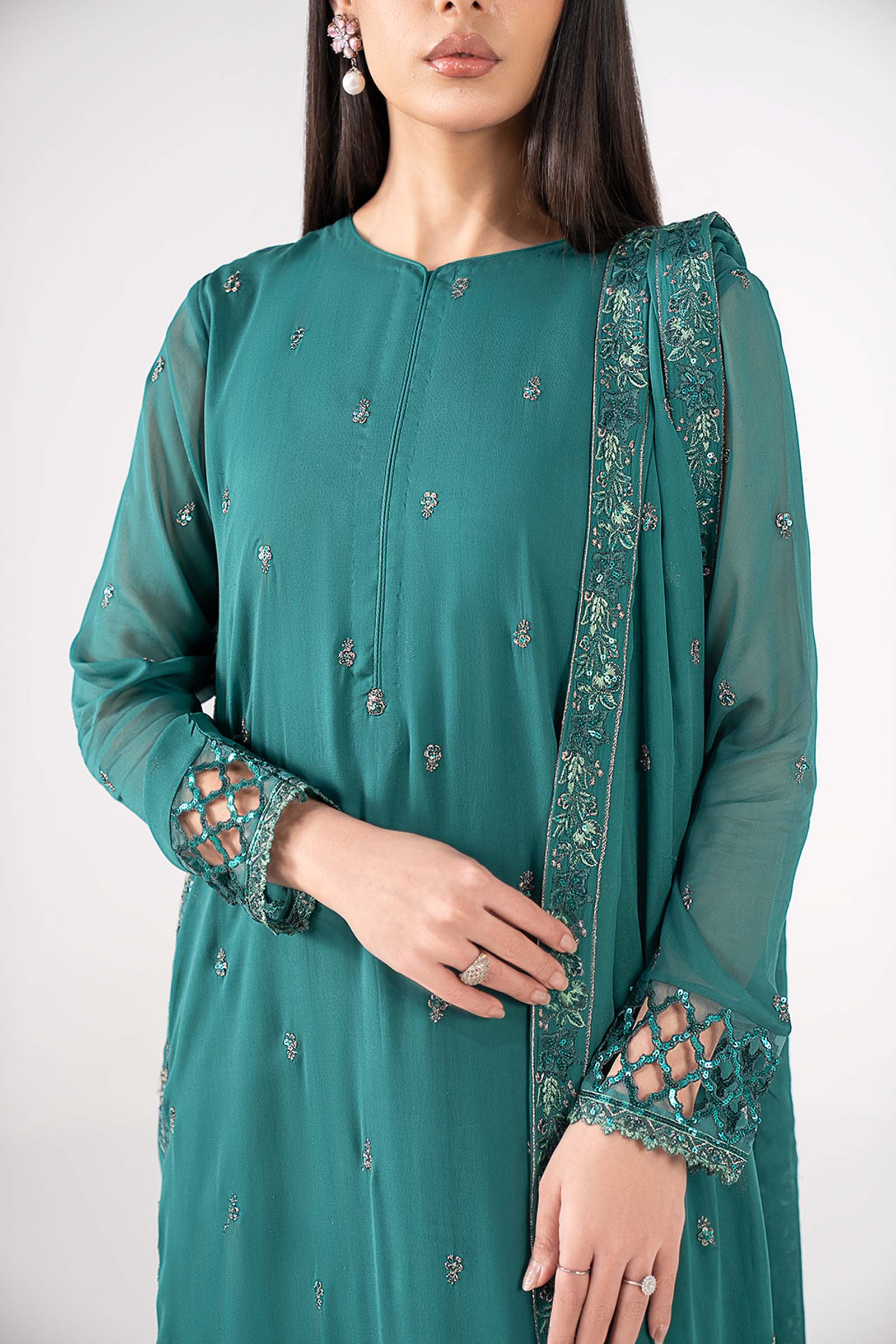 3 Pc Embroidered Chiffon Suit - Image 8