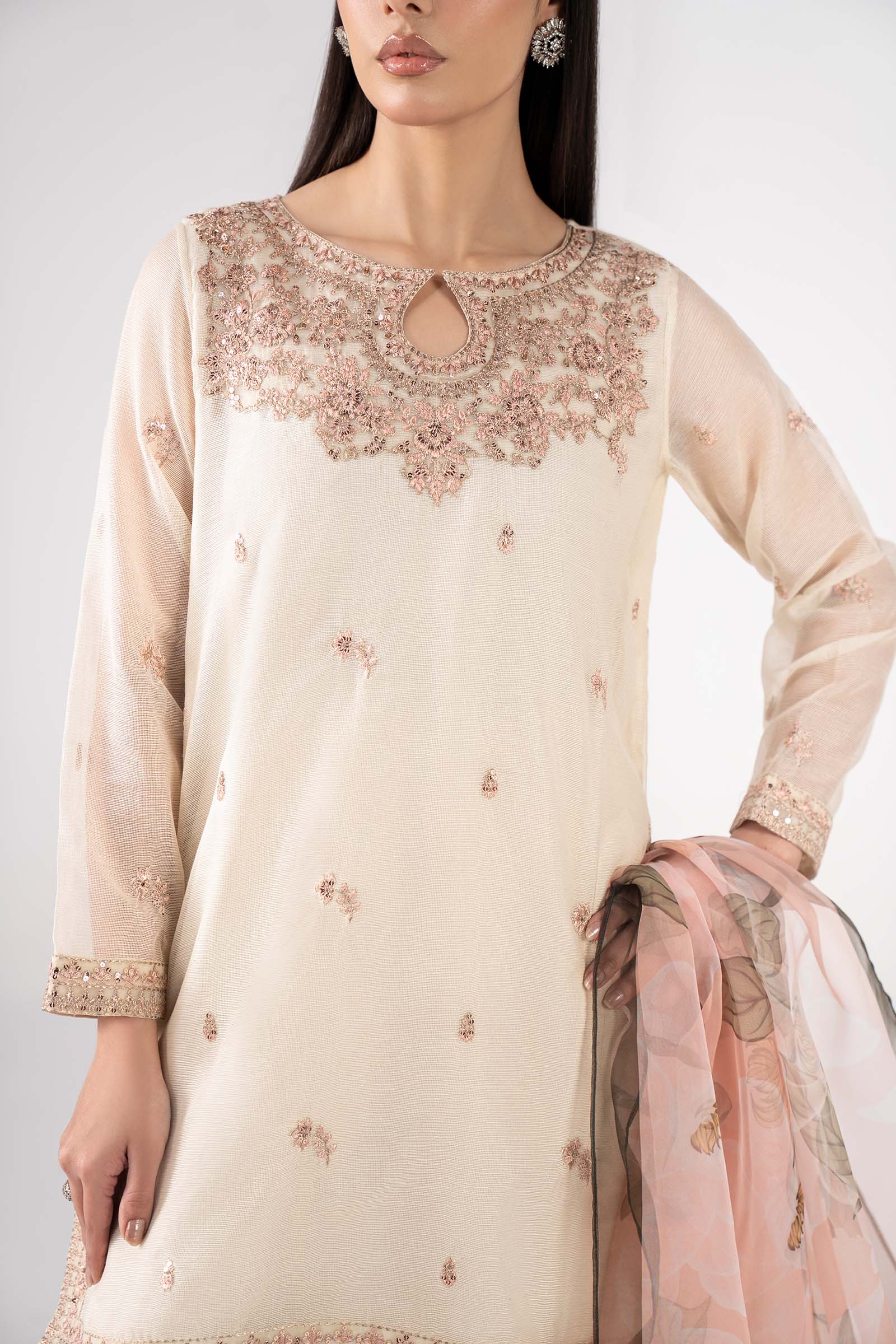 3 Pc Embroidered Silk Cotton Net Suit - Image 5