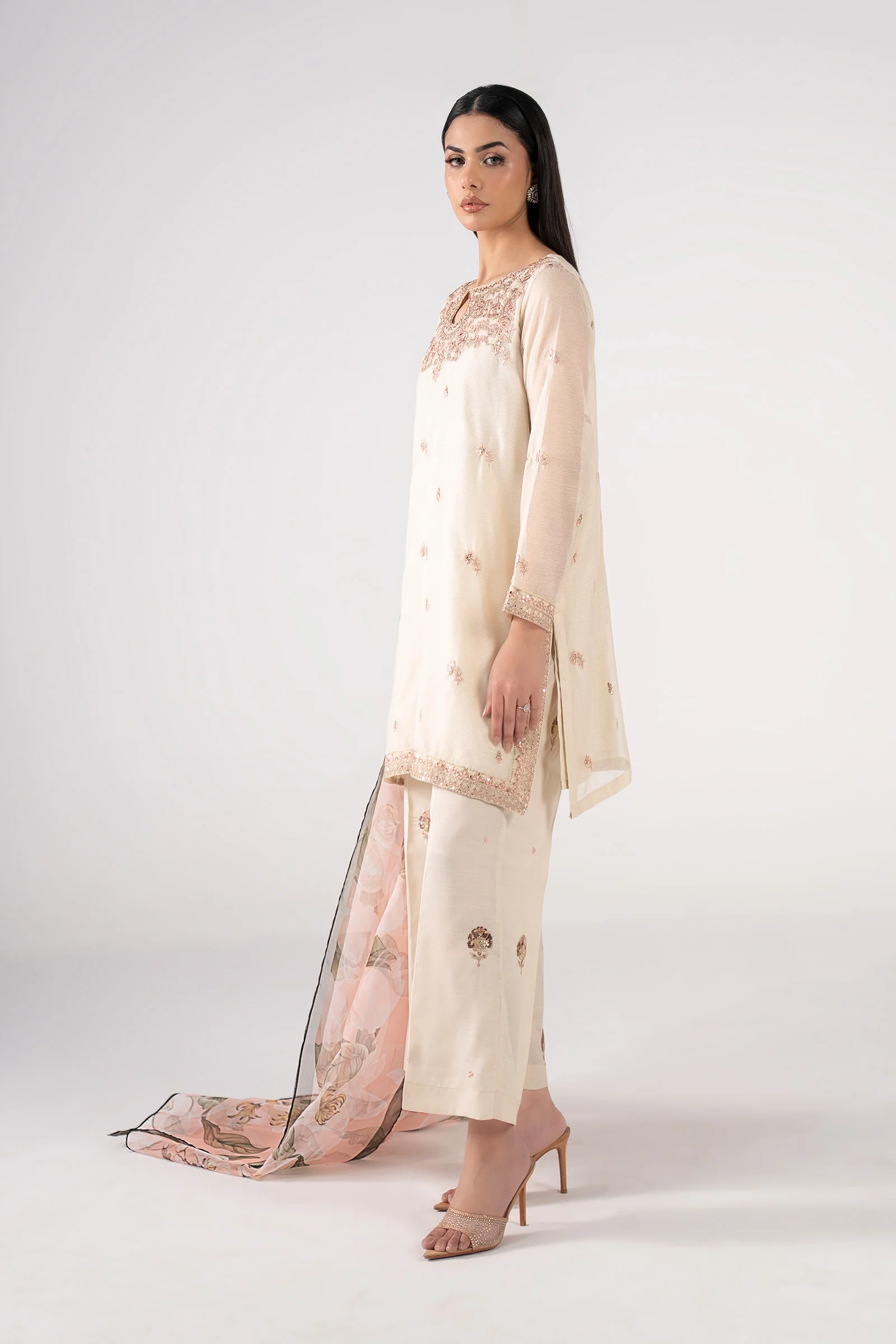 3 Pc Embroidered Silk Cotton Net Suit - Image 6
