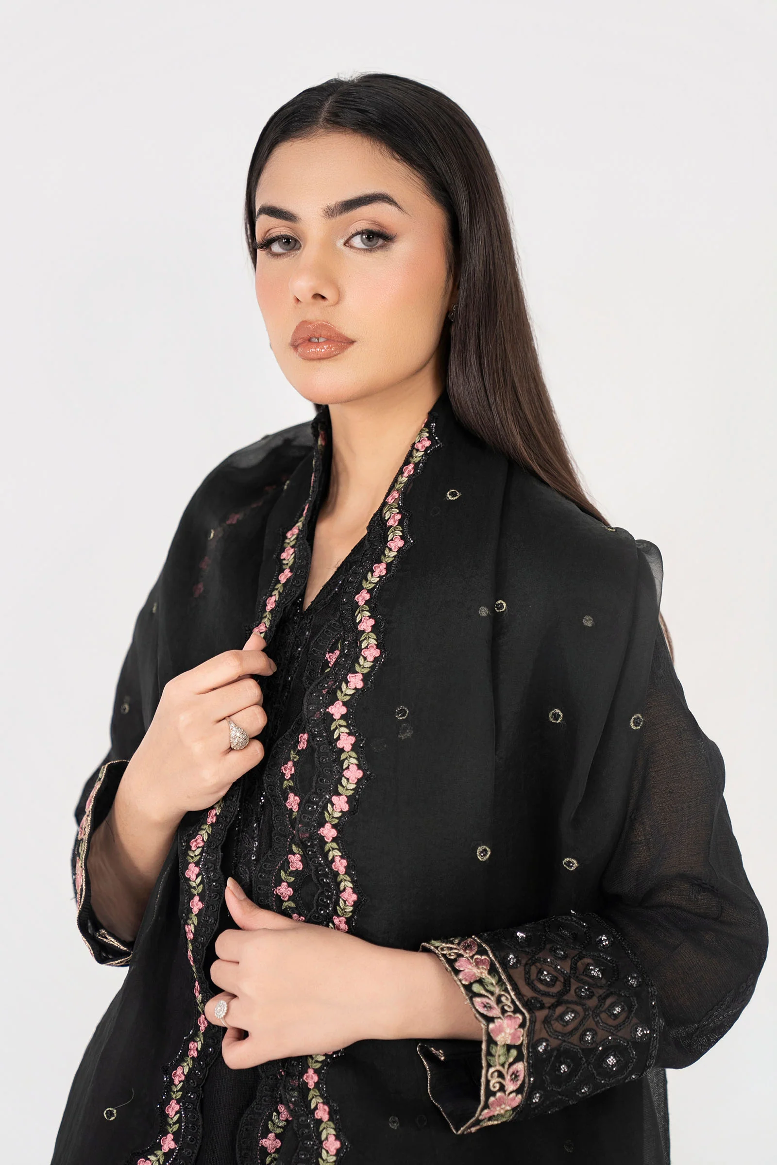 3 Pc Embroidered Silk Cotton Net Suit - Image 5