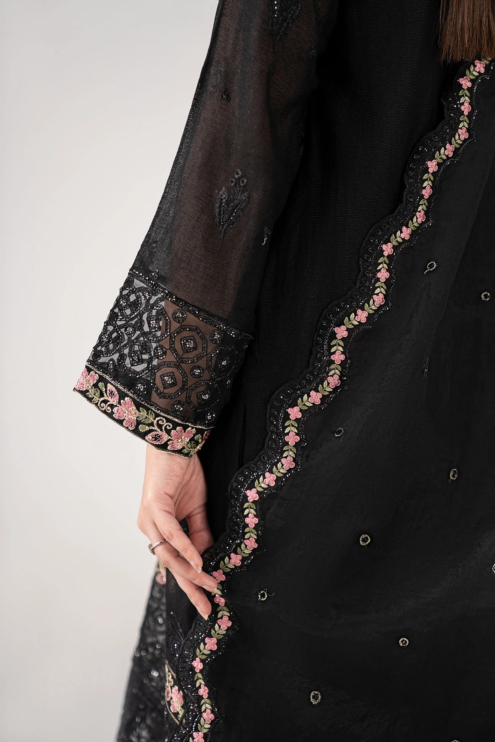 3 Pc Embroidered Silk Cotton Net Suit - Image 6