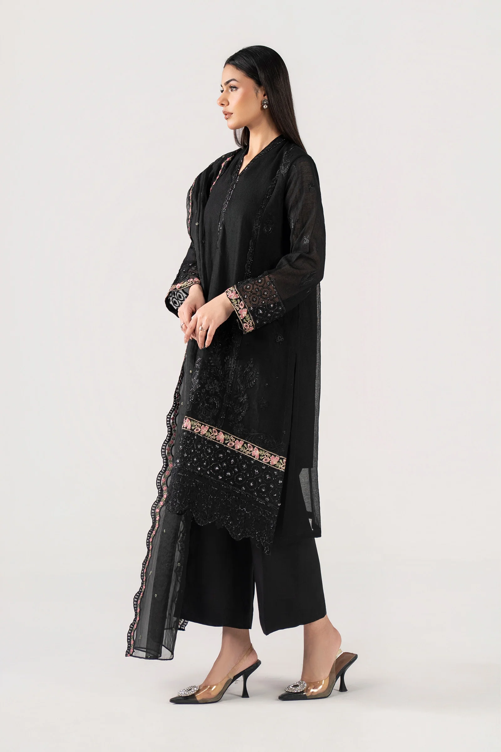 3 Pc Embroidered Silk Cotton Net Suit - Image 7