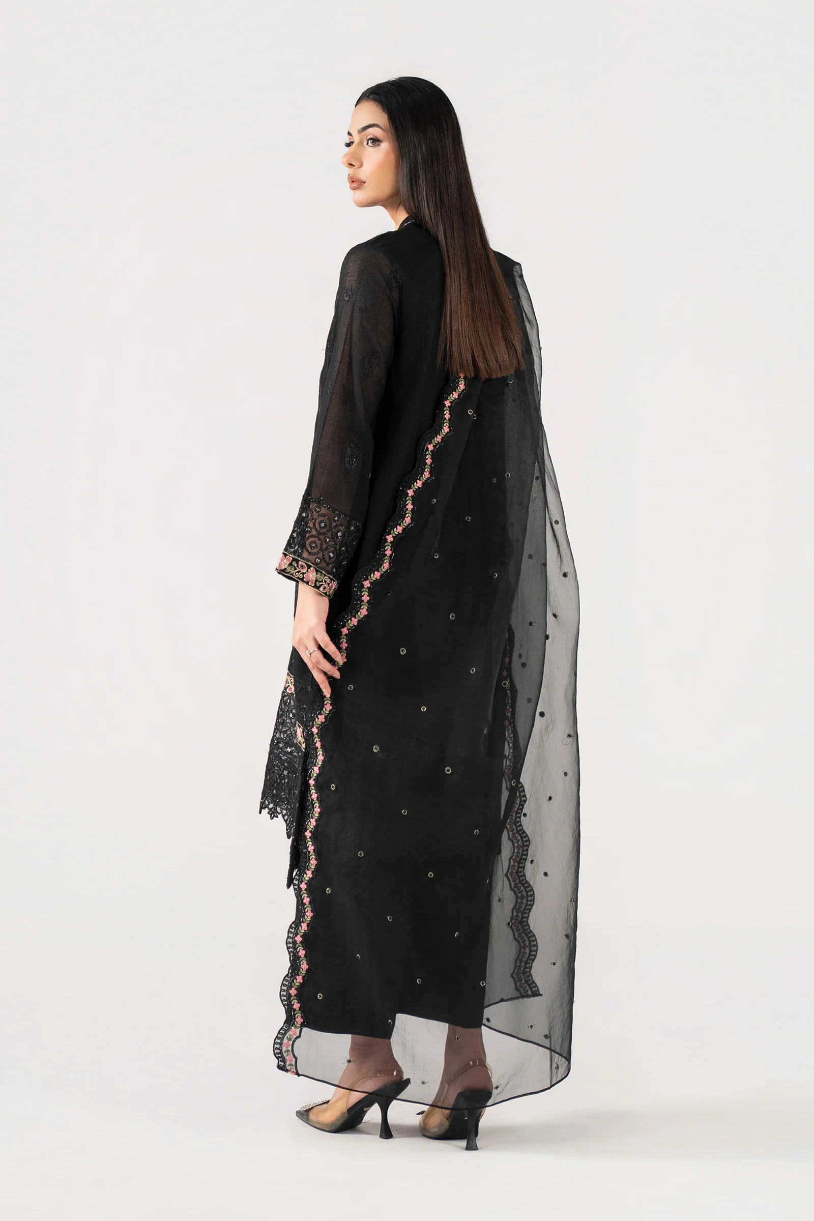 3 Pc Embroidered Silk Cotton Net Suit - Image 8