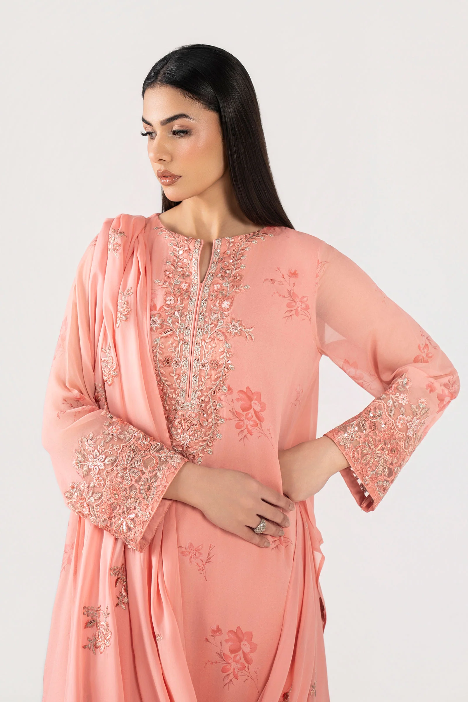 3 Pc Embroidered Chiffon Suit - Image 3