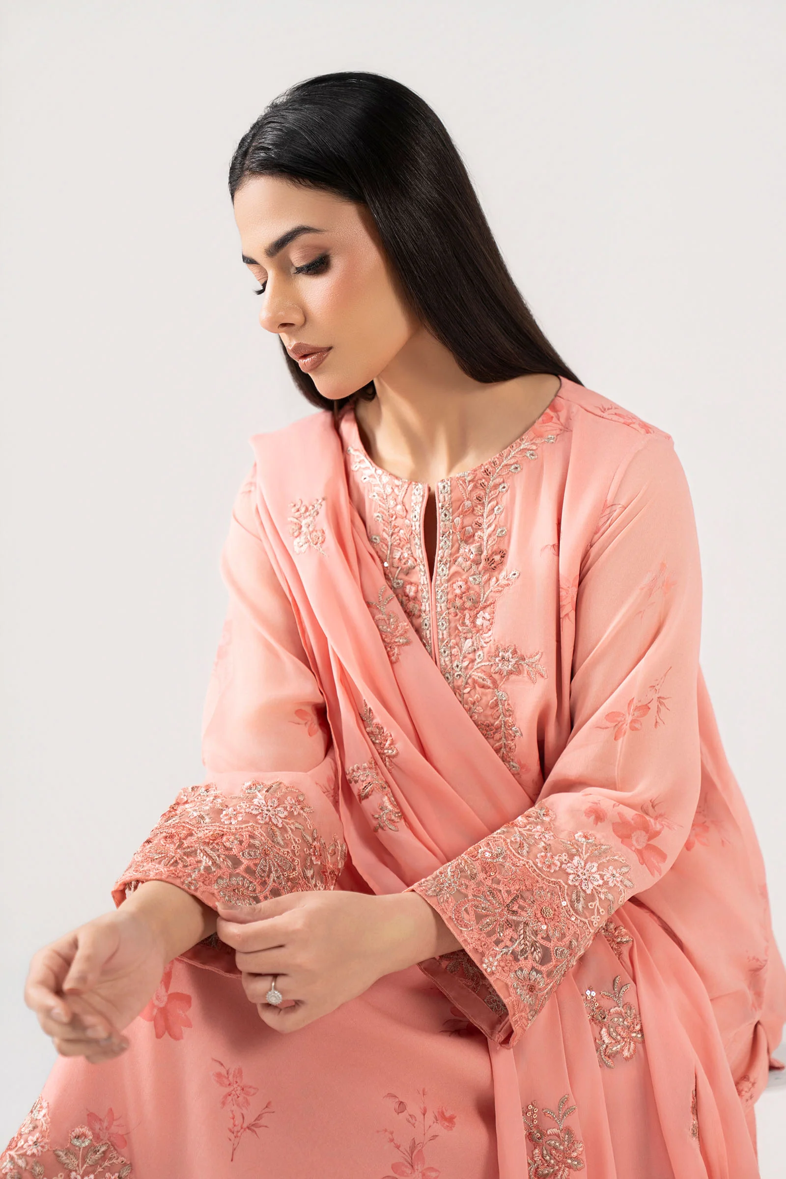 3 Pc Embroidered Chiffon Suit - Image 4