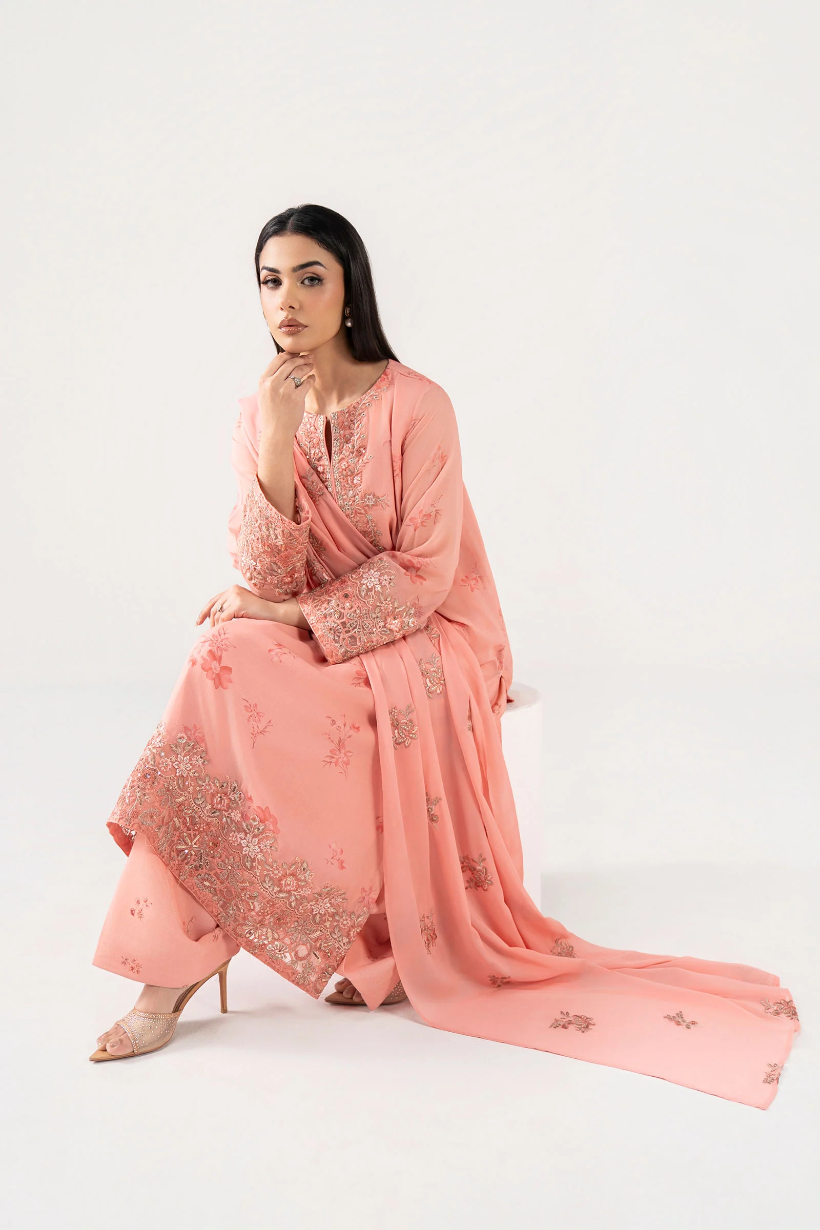 3 Pc Embroidered Chiffon Suit - Image 5