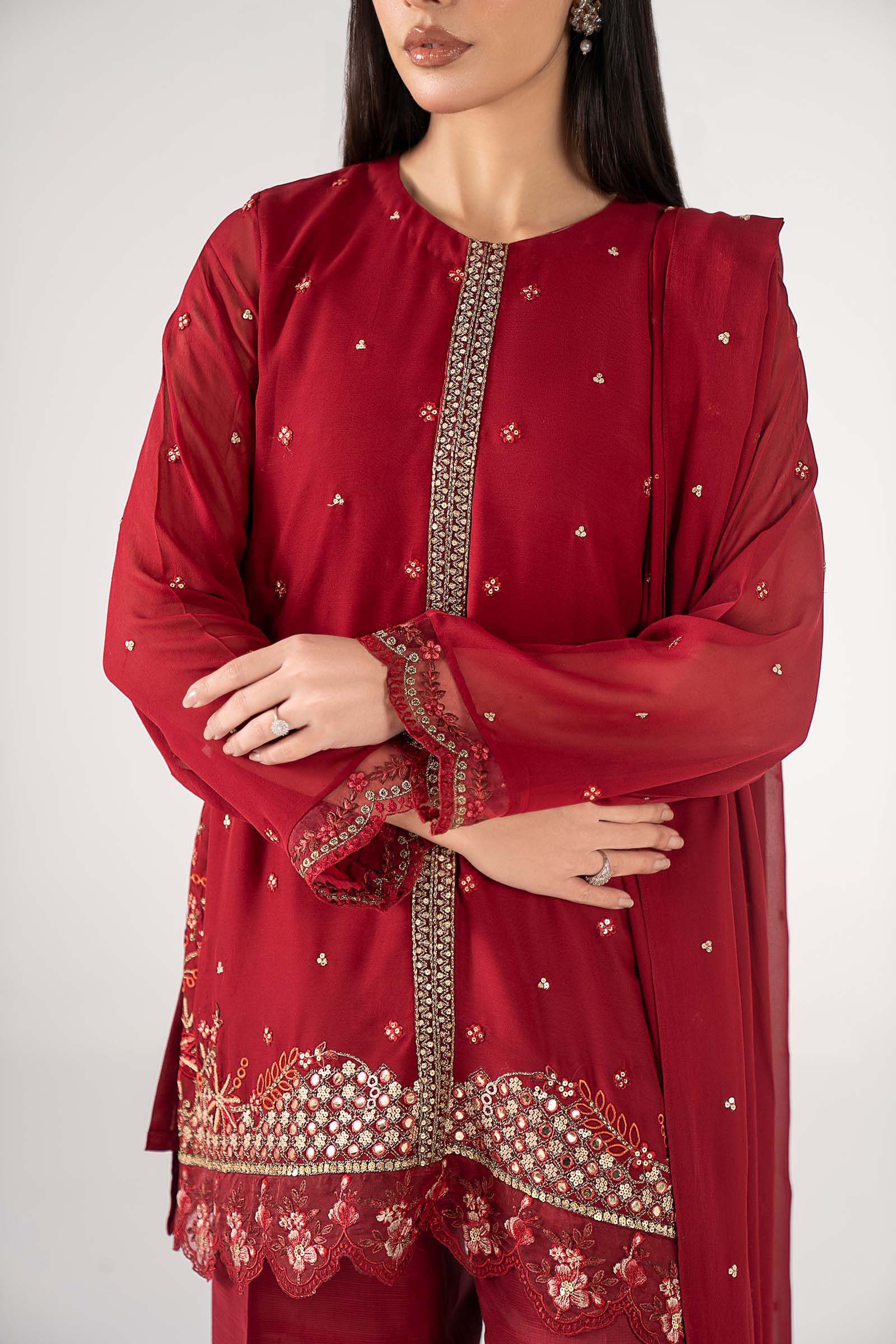3 Pc Embroidered Chiffon Suit - Image 6