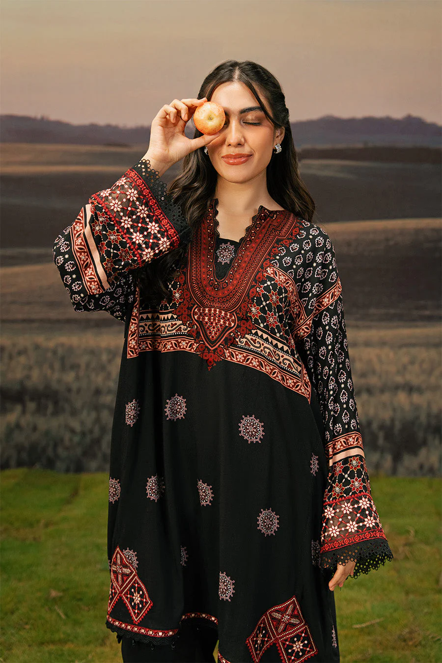3 Pc Unstitched Embroidered Arabic Lawn Suit | MB-PFUS25-09A - Image 3