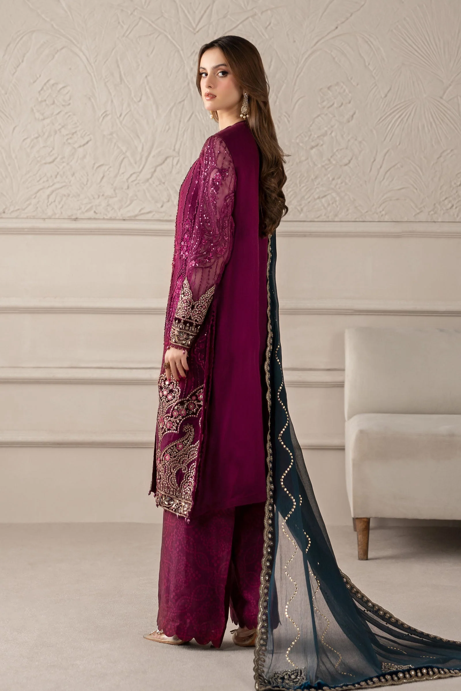 3 Piece Embroidered Chiffon Suit | MCS-25-102 - Image 7