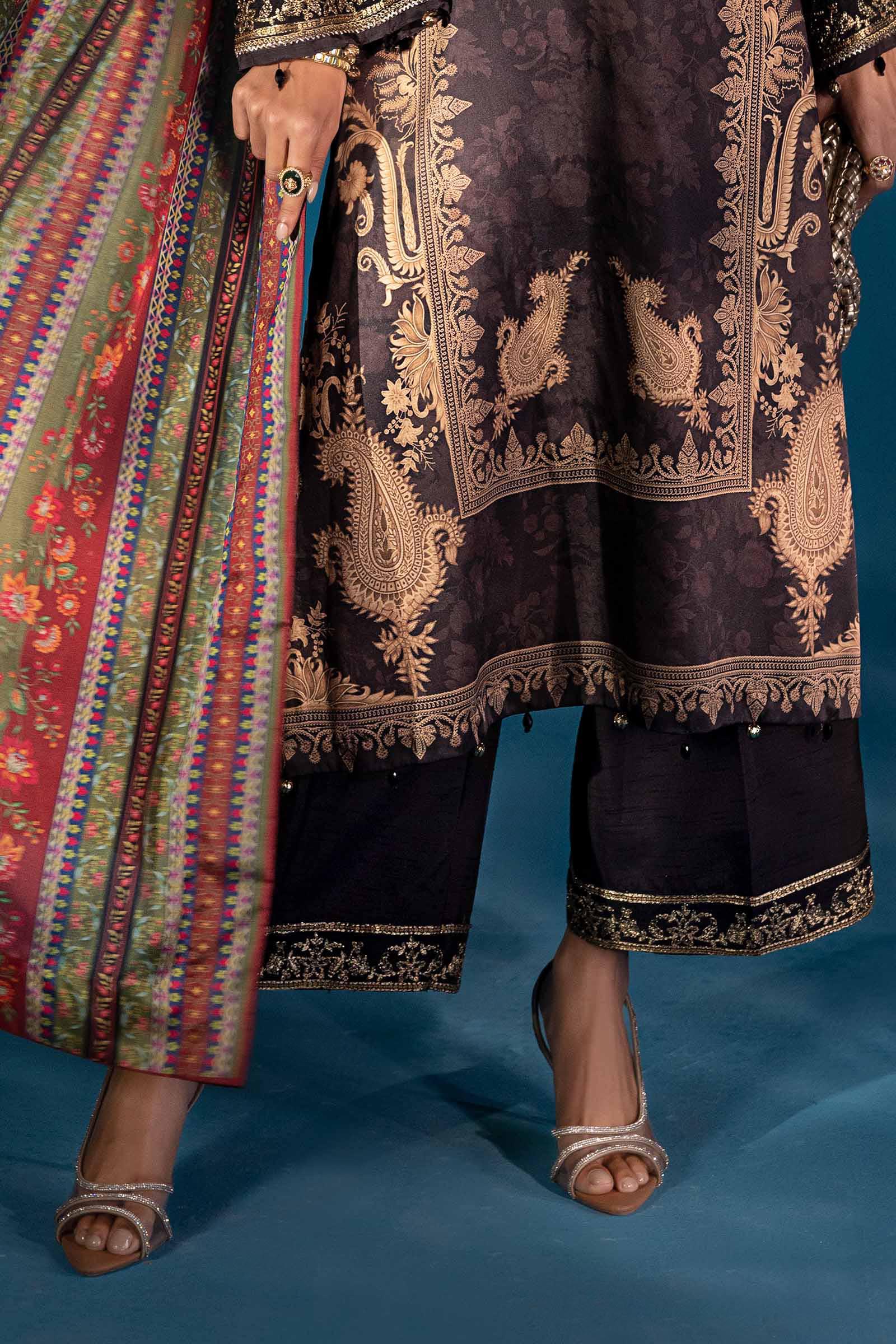 3 Piece Embroidered Satin Silk Suit - Image 8