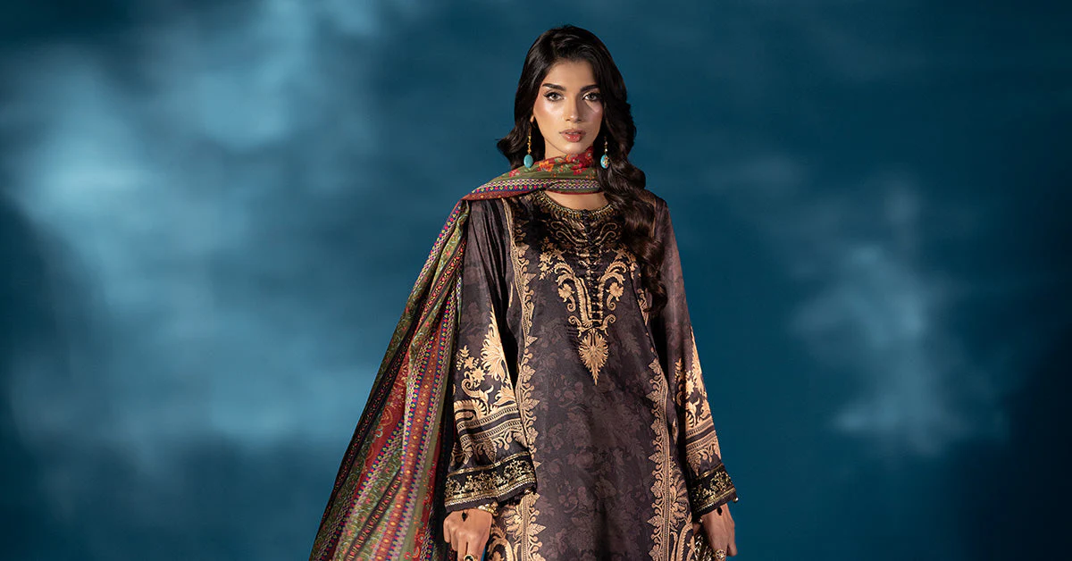 3 Piece Embroidered Satin Silk Suit - Image 9