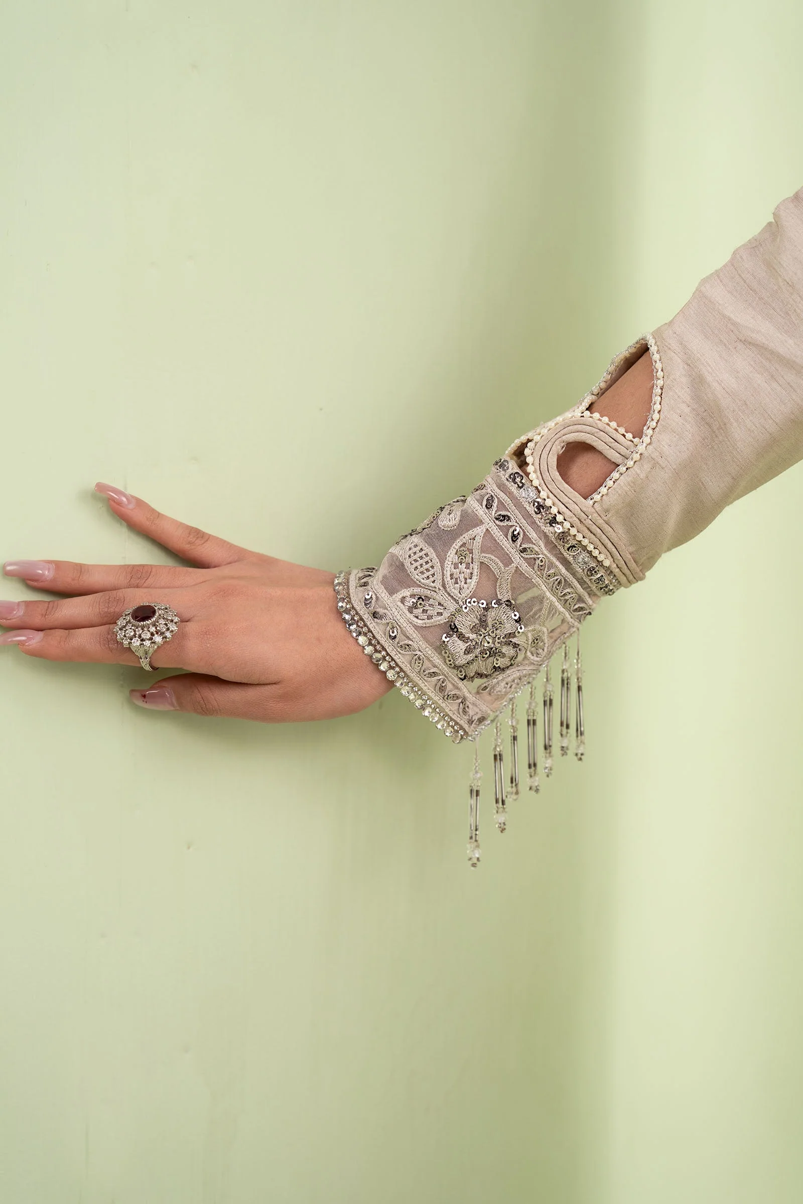 3 Piece Embroidered Raw Silk Suit - Image 4