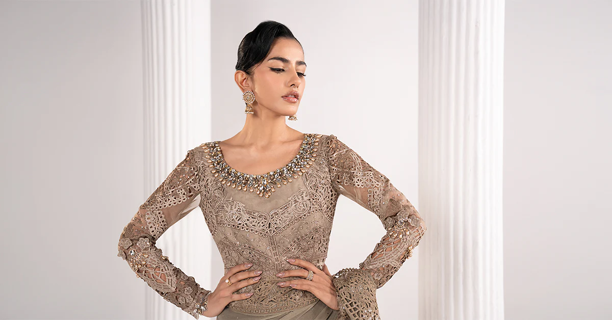 Embroidered Chiffon Saree - Image 10