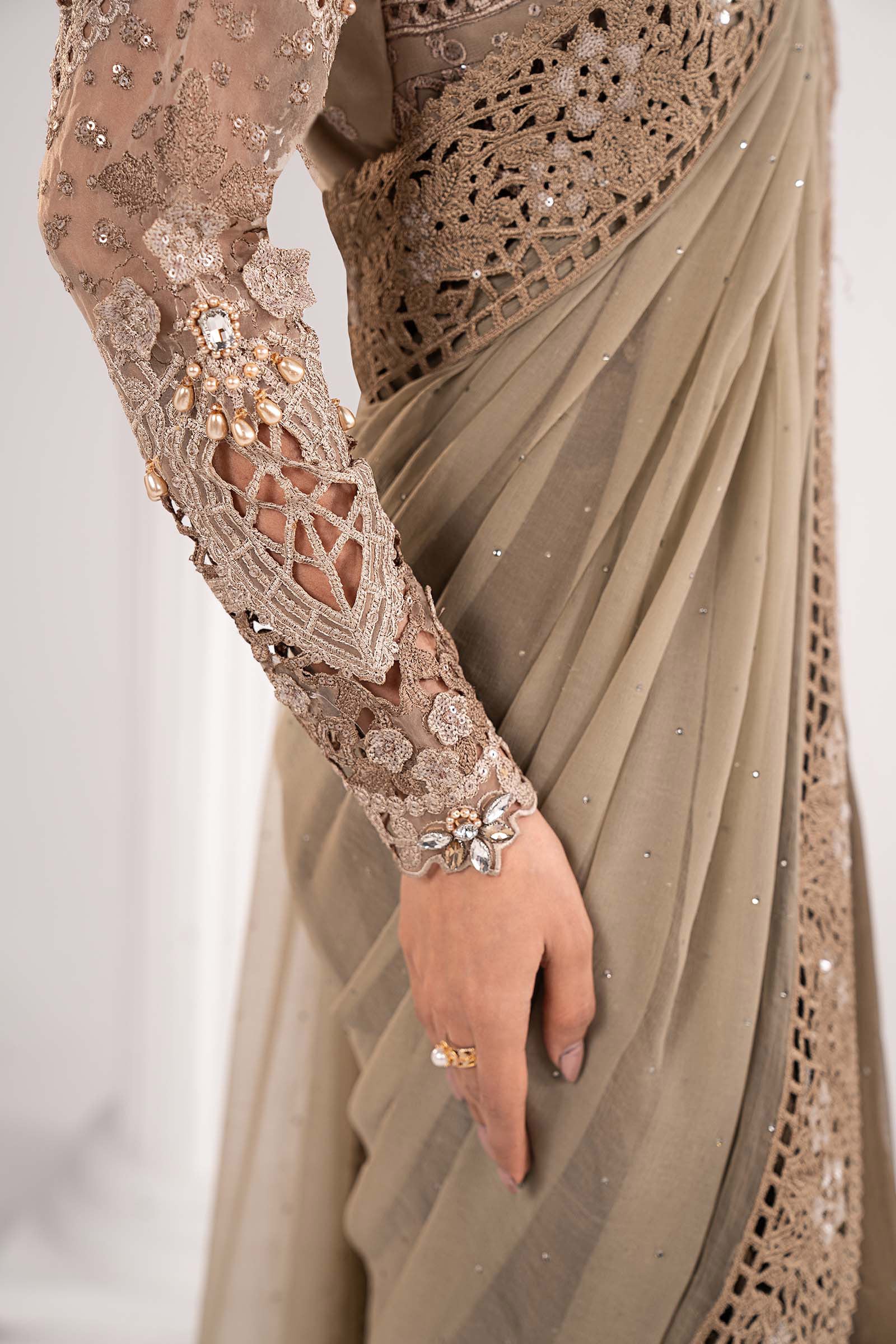 Embroidered Chiffon Saree - Image 5
