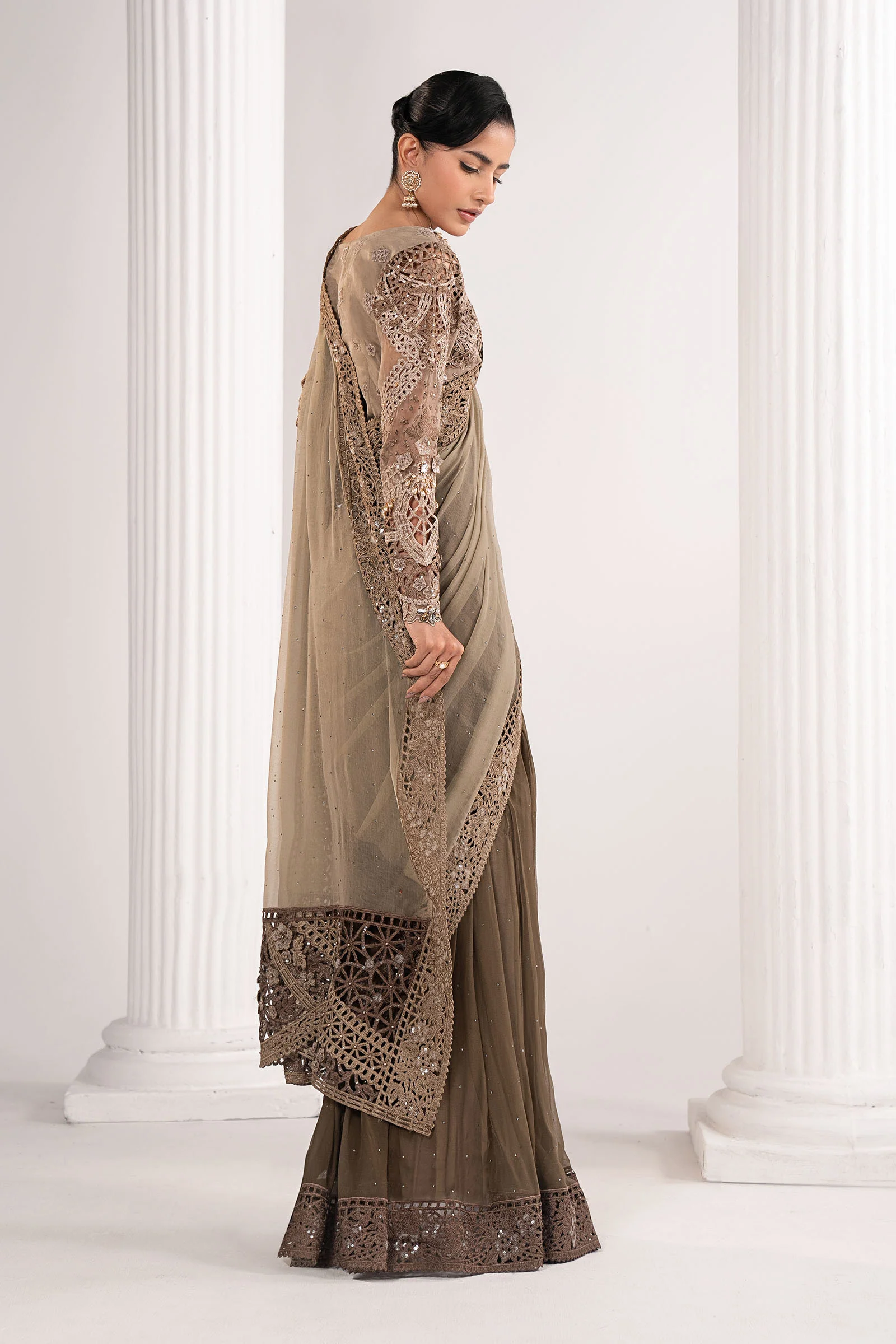 Embroidered Chiffon Saree - Image 9