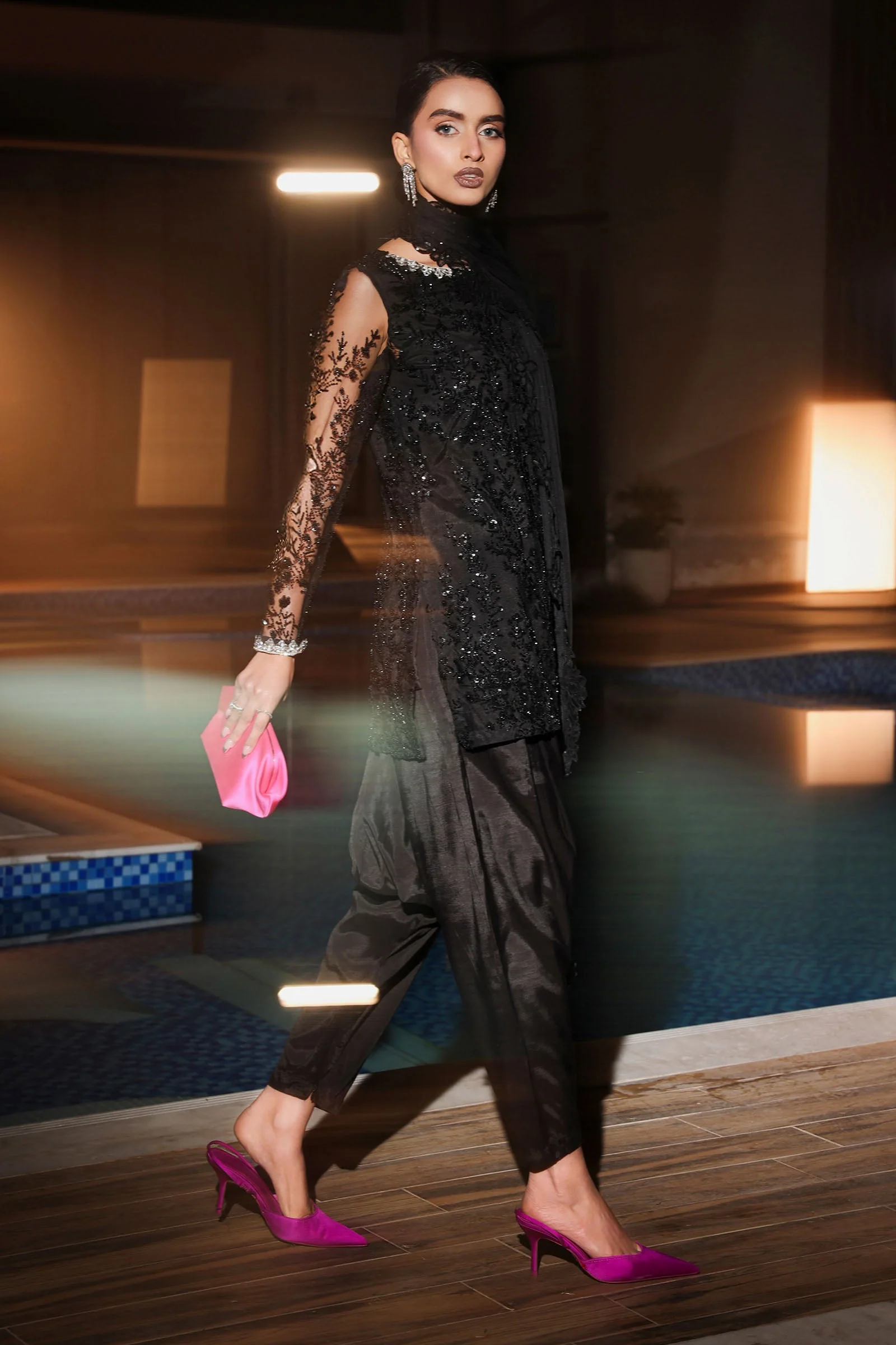 3 Piece Embroidered Net Suit - Image 5