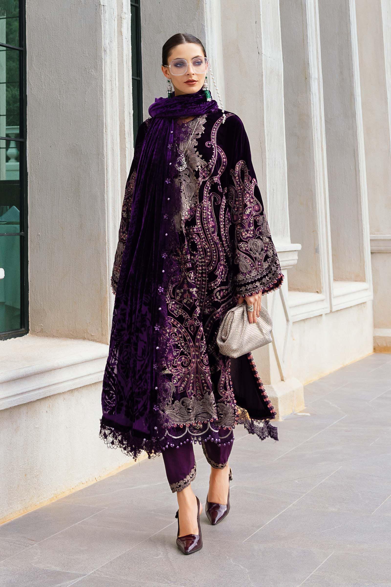3 Piece Unstitched Embroidered Velvet Suit - Image 6